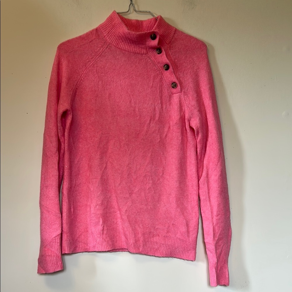J Crew womans turtleneck wool mix sweater pink/button detail very soft size xxs